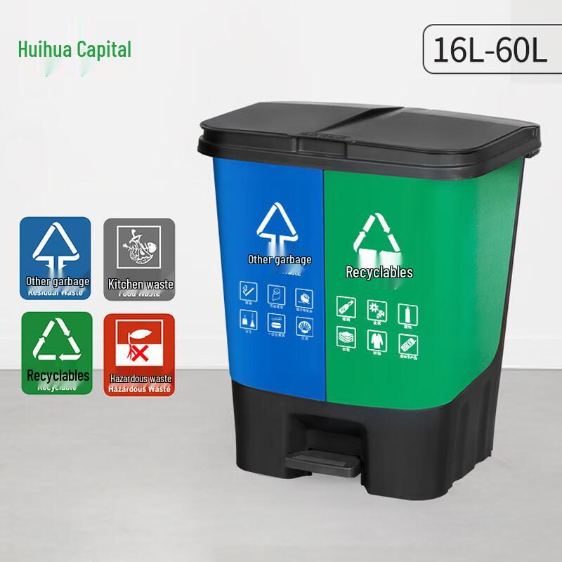 Huihuadu Foot Pedal Dual-Bin Dry/Wet Separation Recycling Bin