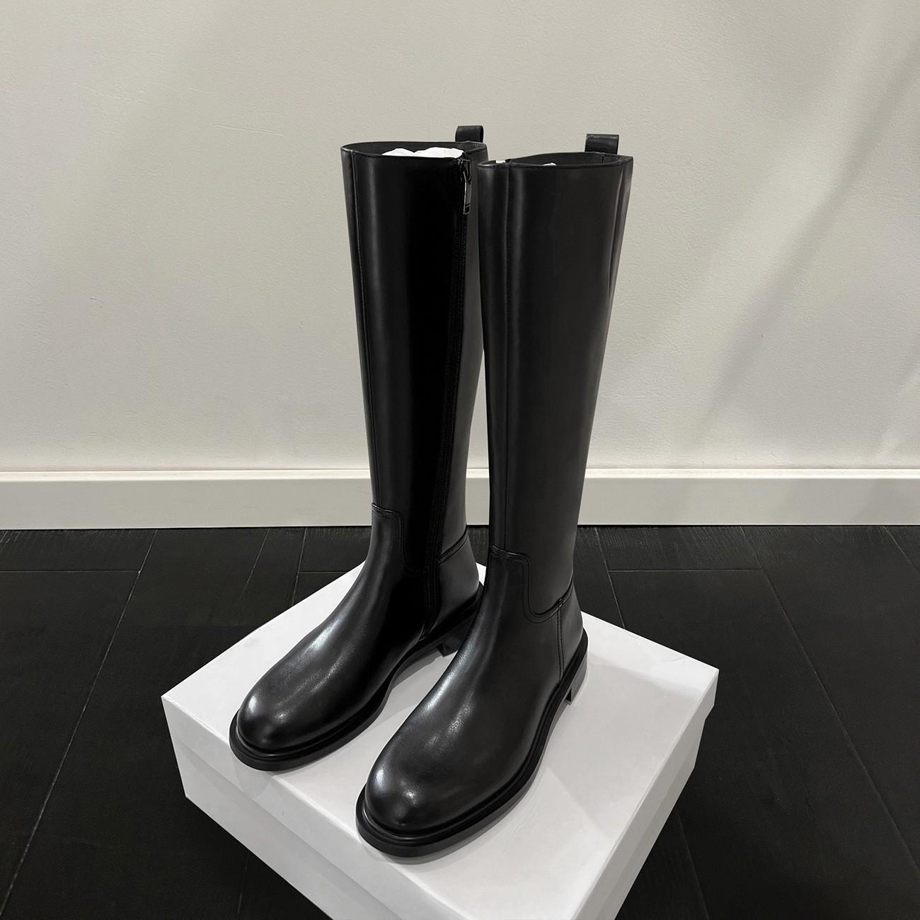 

Cowhide version thin boots long boots women s autumn and winter low heel side zipper knight boots long boots leather high locomotive boots 40