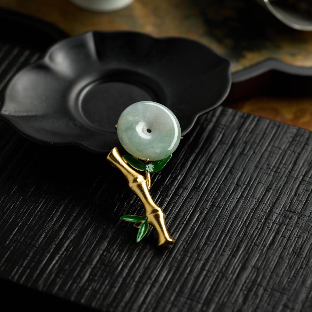 Bamboo-Inspired Natural Jade & 925 Silver Brooch - Retro Cheongsam Accessory Gift