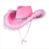 Furry Trim Western Cowboy Hat Solid Color Top Hat Fashion Sequin Cowgirl Hat  Stage Performance