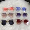 Diamond-inlaid cat eye retro sunglasses large frame sunglasses women's metal temple hollow sunglasses