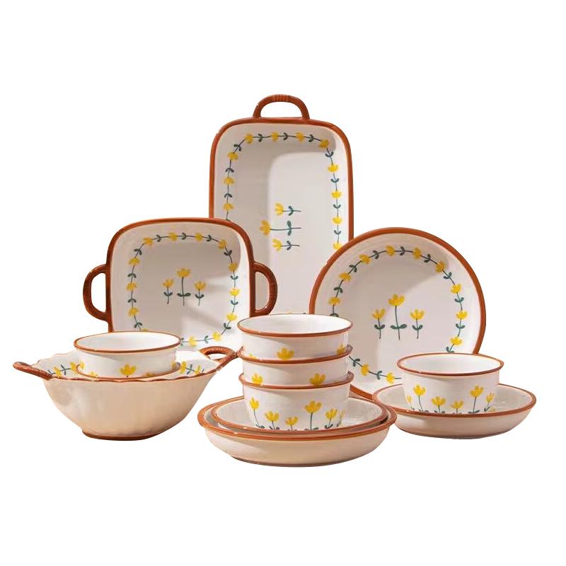 Nordic Underglaze Ceramic Dinnerware Set 13-Piece Set for 6
