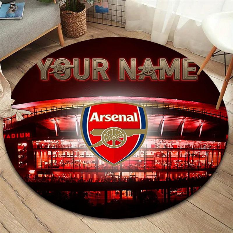 Arsenal F Benutzerdefinierter Name Runder Teppich, Teppich für Wohnzimmer Schlafzimmer Sofa Spielzimmer Dekoration, Rutschfeste Fußmatte