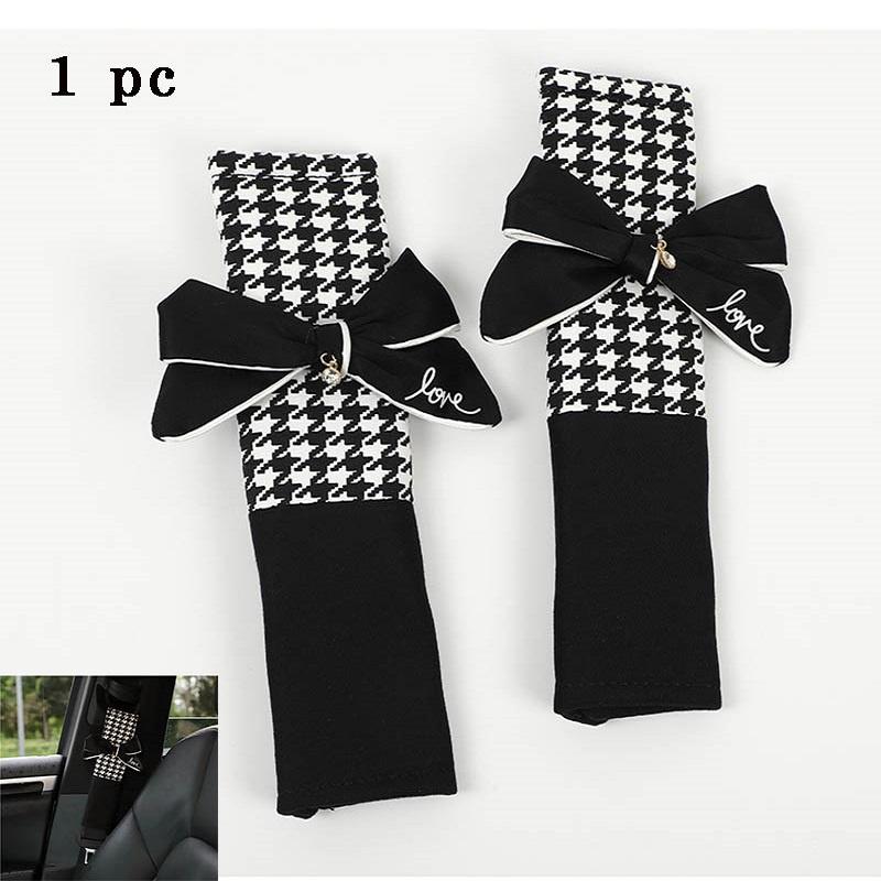 Cute And Practical Car Seat Belt Shoulder Cover With Plaid Bow Tie Design Car Accessories