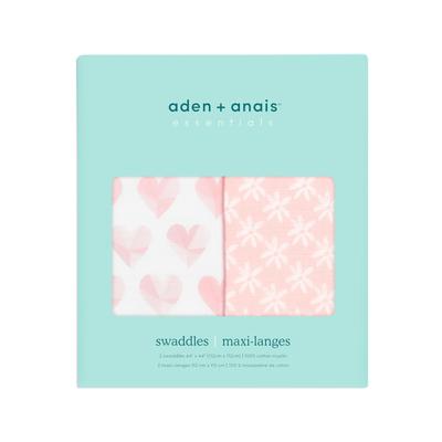 Aden + Anais Piece of My Heart Swaddles, Set of 2, 112x112cm, Muslin Cotton Swaddles, Newborn Baby Gift, SWADAEESWC20022