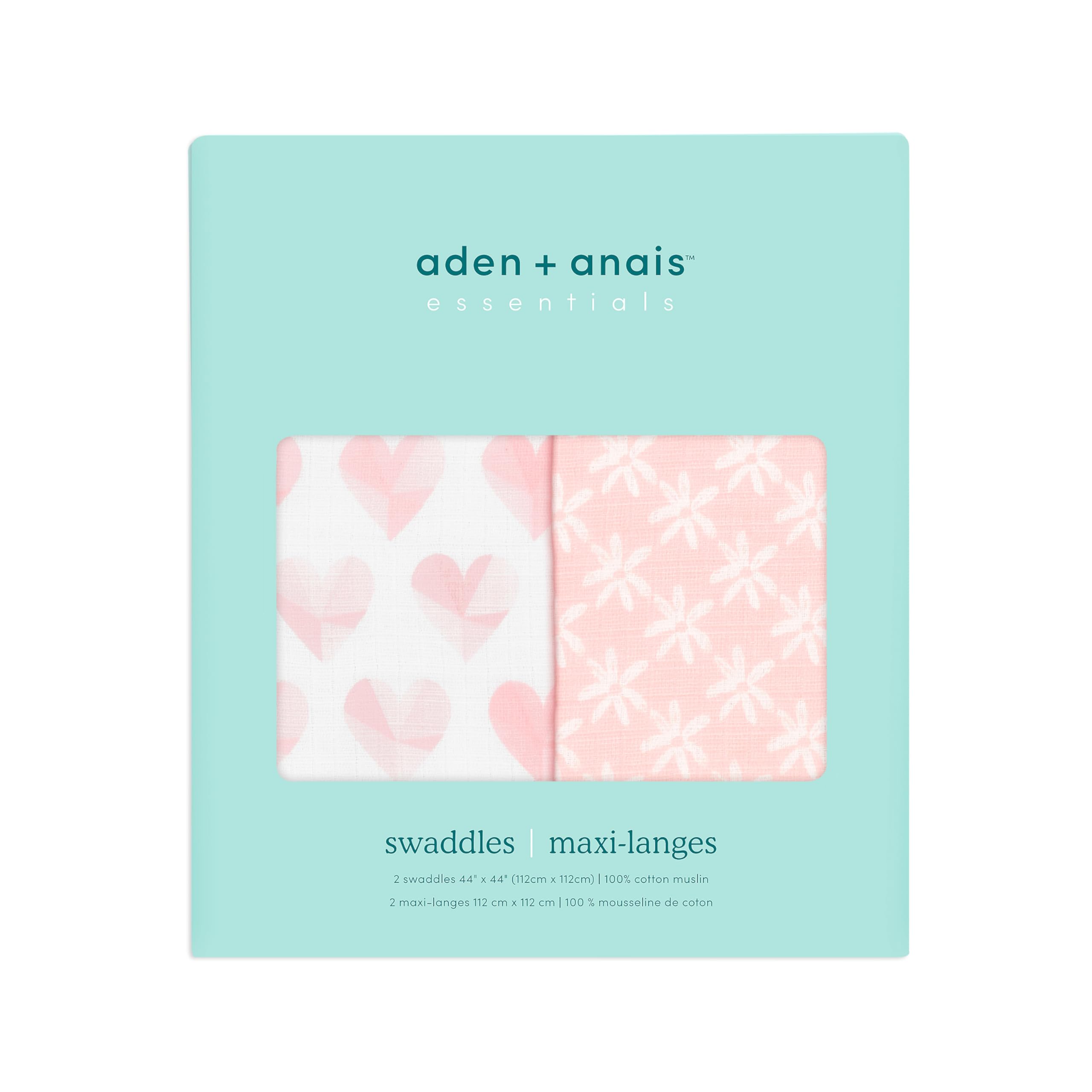 

aden anais Aden and Anais Piece of My Heart Набор пеленок из 2 штук 112 x 112 см Муслиновая хлопковая пеленка Подарок для новорожденного SWADAEESWC20022 +