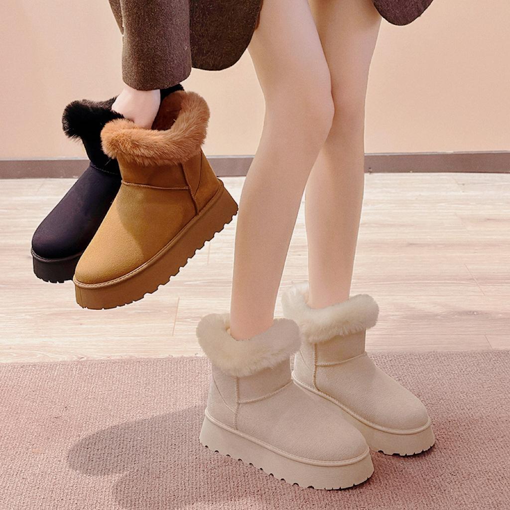 Thick-soled Snow Boots for Women's Autumn and Winter New Versatile Casual Velvet Thickened Medium Tube Outer Cotton Shoes