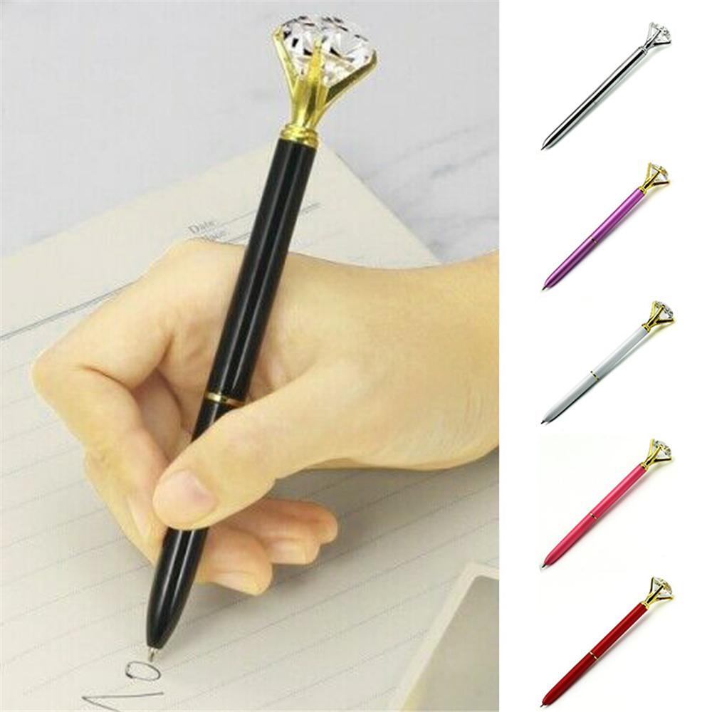 Metal Crystal Diamond Ballpoint Pen School Work Gift Pen Pouch Flow Ball Pen