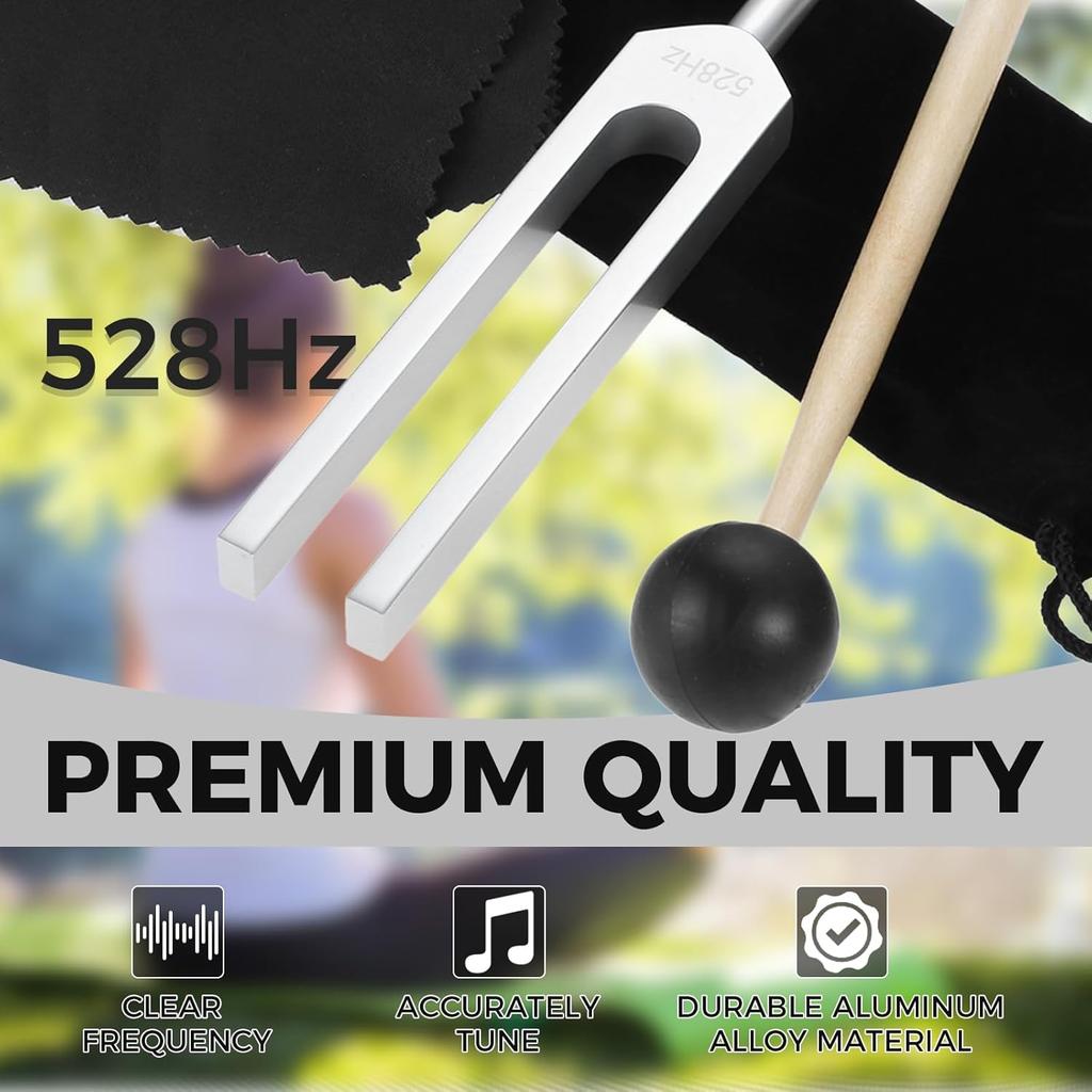 Tuning Fork 528 Hz with Silicone Hammer and Cleaning Cloth Perfect Healing Musical Instrument for Stress Alleviation