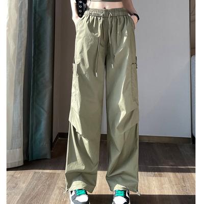 Fashion High Waist Casual Wide Leg Pants for Women Spring Summer Thin Harlan Sports Pants Office Lady Solid Drawstring Straight Trousers 24266