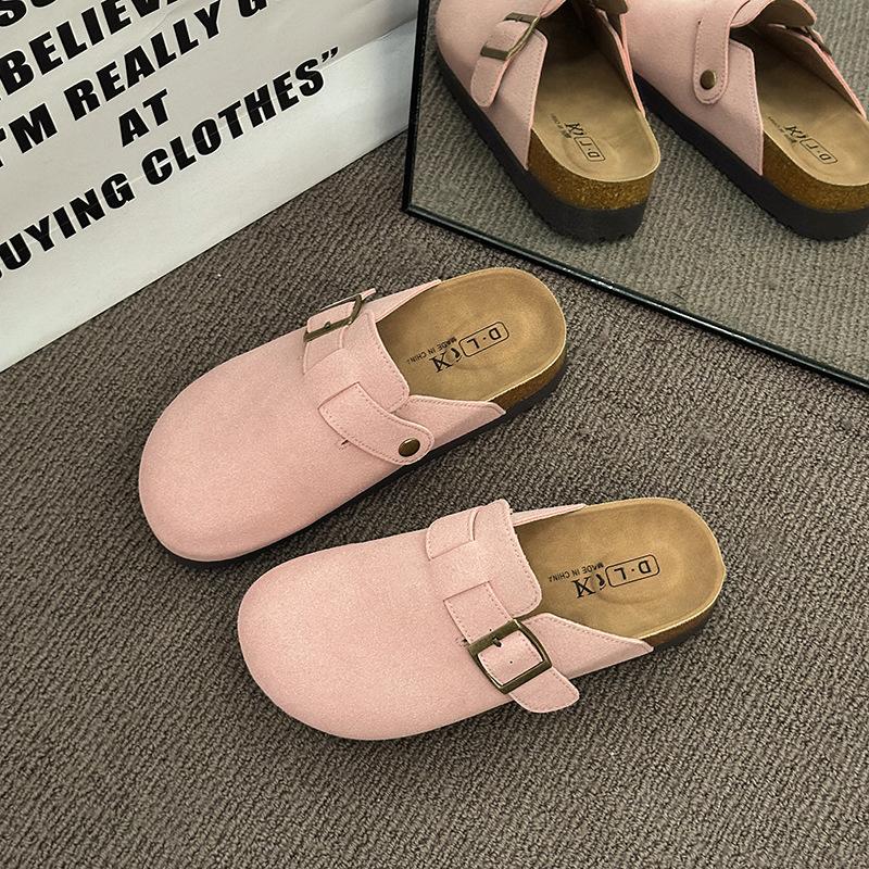 Frosted leather retro bag soft sole women's shoes round head shoes summer one pedal pregnant mother non-slip slipper head