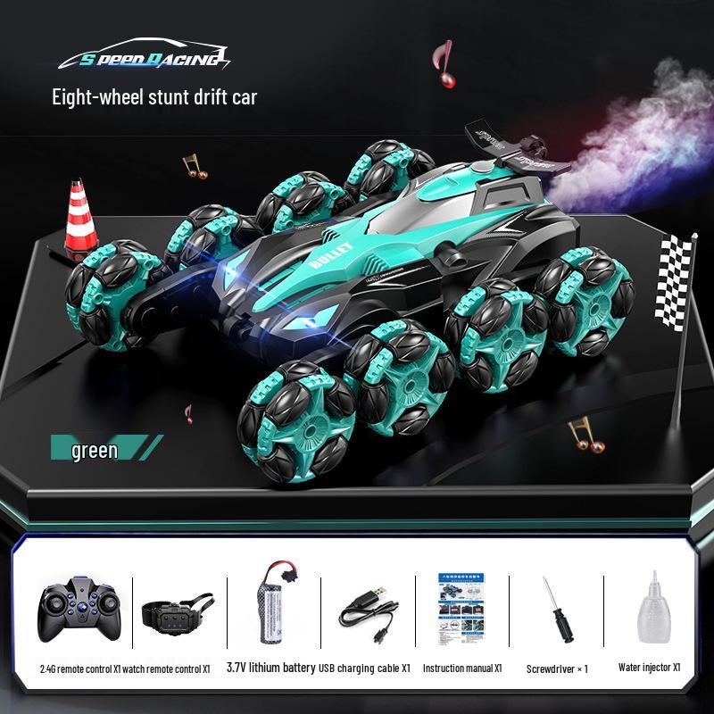 Rechargeable Eight-Wheeled Stunt RC Car with Gesture Control, Drift Spray, and Climbing Rotation for Kids
