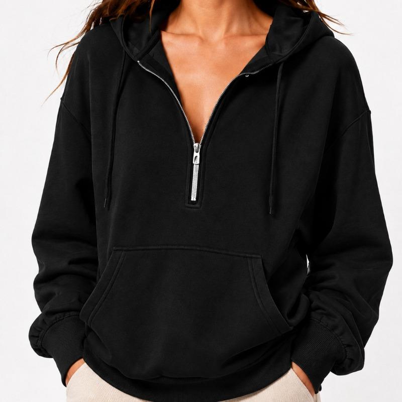 Women S Loose Fit Hooded Half Zip Pocket Casual Sweatshirt