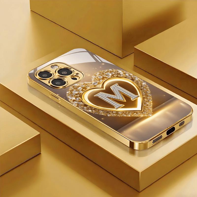 Tempered Glass Phone Case Luxurious PhoneCase Letter“M"Gold Pattern Design For Iphone 17 Air 16 Pro 15 ProMax 14 13 12 11 Plus