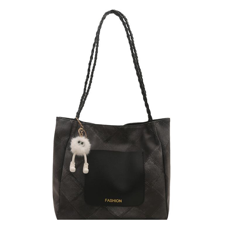 

Женская сумка-тоут большой вместимости с текстурированным ромбом, новая весенняя персональная сумка под мышкой No pendant чёрный