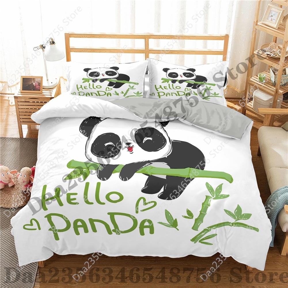 New Panda Bedding Set Single Twin Full Queen King Size Cartoon Animals Bed Set Aldult Kid Bedroom Duvetcover Sets 3D Anime 043