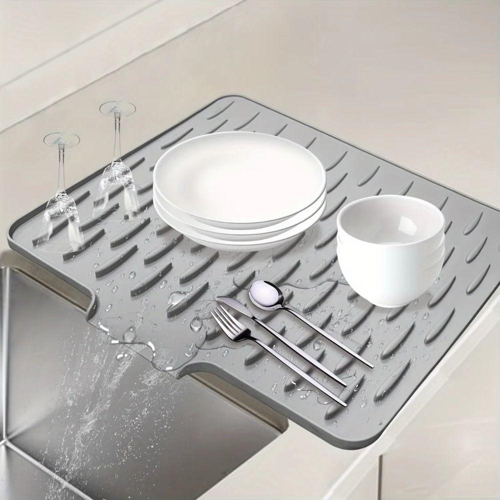 Non-Slip Silicone Sink Mat Built-in Drain Design Dish Drying Tray Water Drip Catcher  Hot Pots Pans