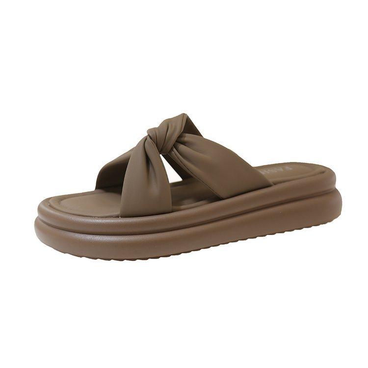 Thick-soled Crossed Slippers Women's Summer Outer Wear 2025 New Fashion High-end Skirt Beach Vacation Cool Slippers