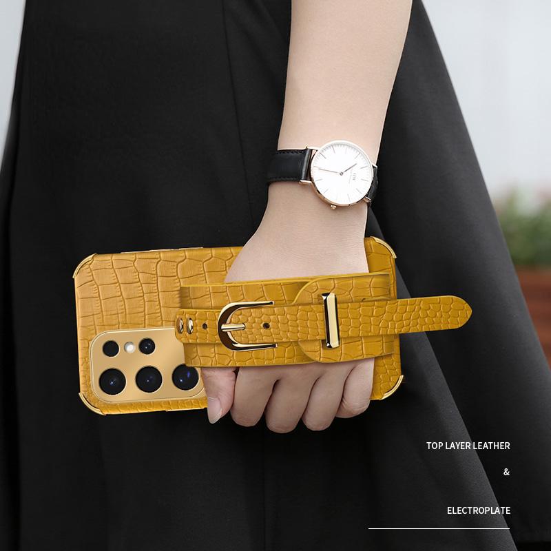 Crocodile Pattern Phone Case For Samsung Galaxy S25edge S24 FE S23 S22 S21 Ultra Plus FE Note 20 9 8 Back Cover With Wrist Strap