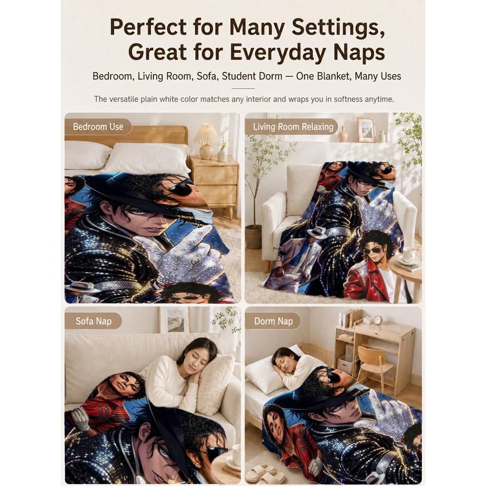 Michael Jackson Pop Theme Blanket Cozy Warm Fleece Blanket For Camping Travel Party Decor Great Holiday Gift
