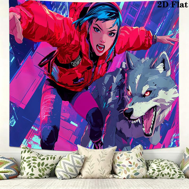 Wolf and Beauty Pattern Home Decor Tapestry, Wall Hanging, Decorative RV Wall Cloth.MGT0918405