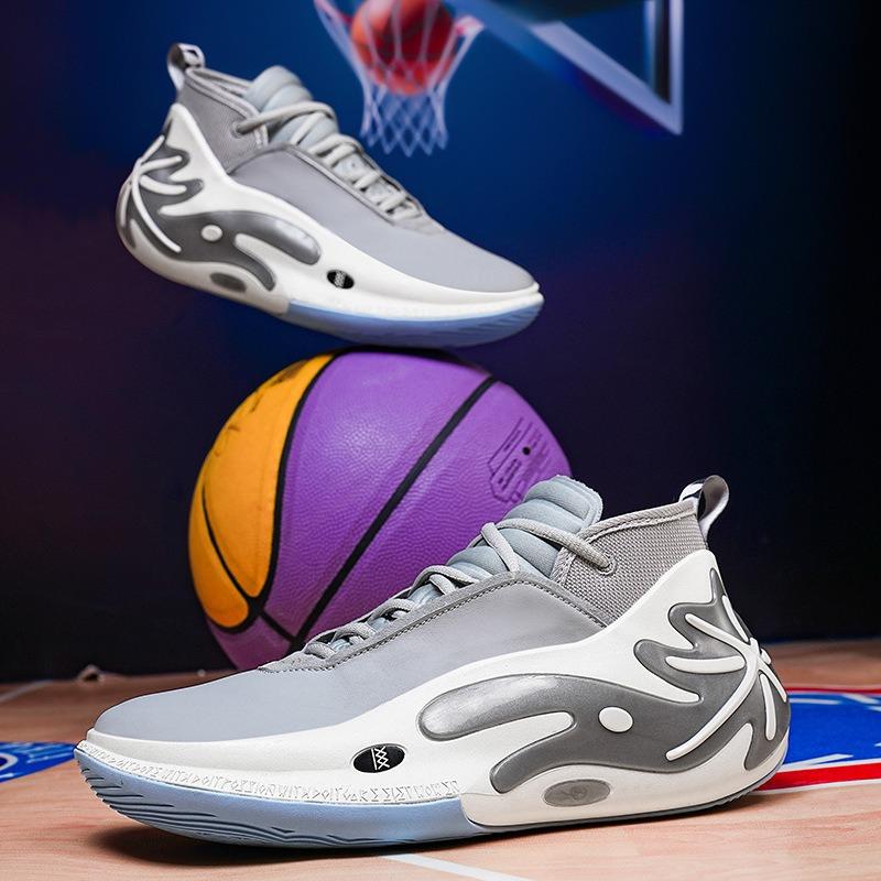 Men's Basketball Shoes Flame Pattern Non-slip Cushioning High-top Sports Sneakers
