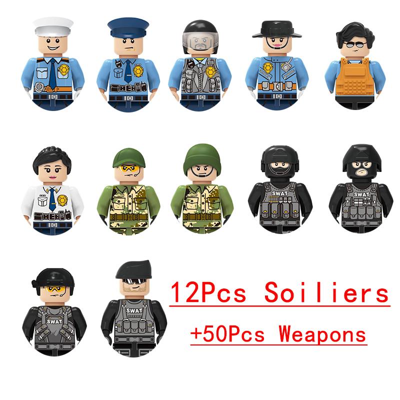 Special Forces Soldier Police Gangster Military Armored Vehicle Car Weapons SWAT WW2 Gun Building Blocks Figure Model Brick Toys