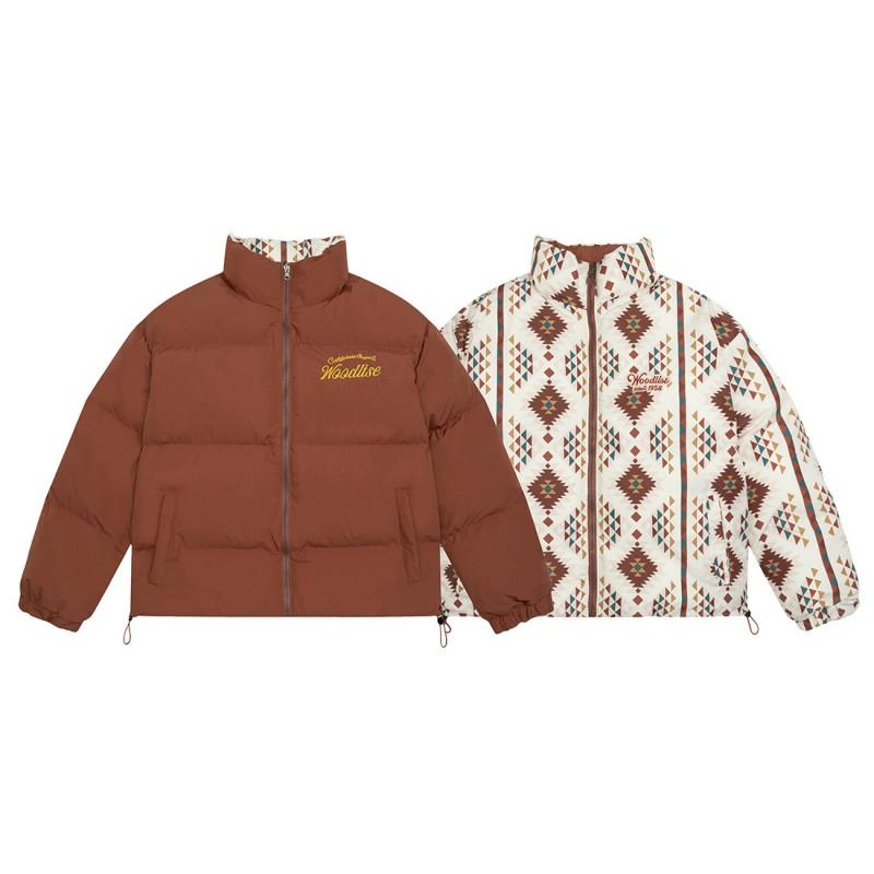 Mens Reversible Oversized Cotton Puffer Jacket Vintage Streetwear Casual Winter Coat