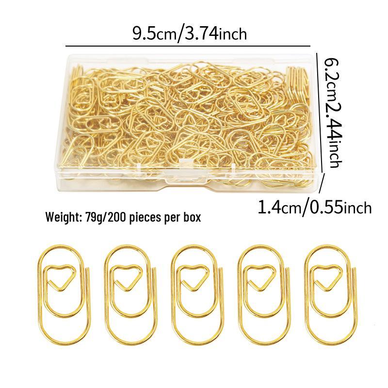 Mini Gold Heart Paperclip Set - Cute Shaped Binder Clips for Student Planners