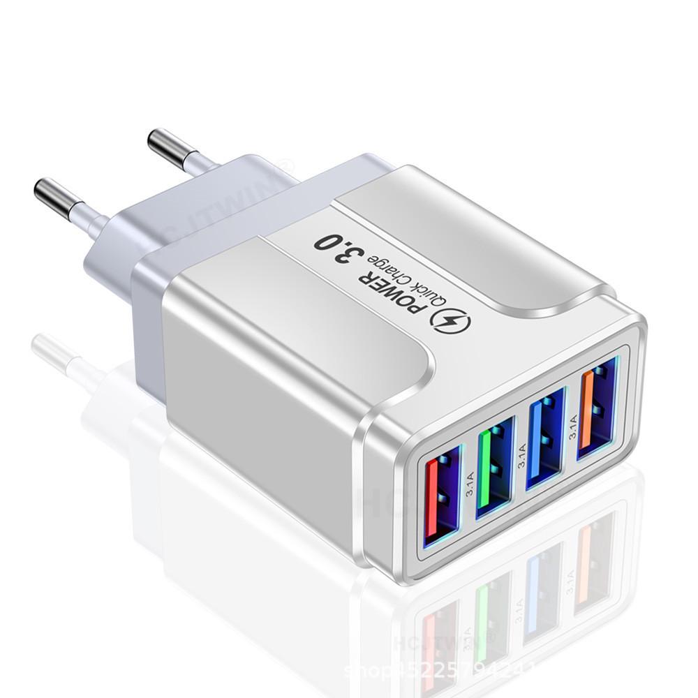 

Luminous 4-Port USB Charger 3.1A with LED Light - EU/US/UK Plug 4USB-EU Orange (Round Plug)