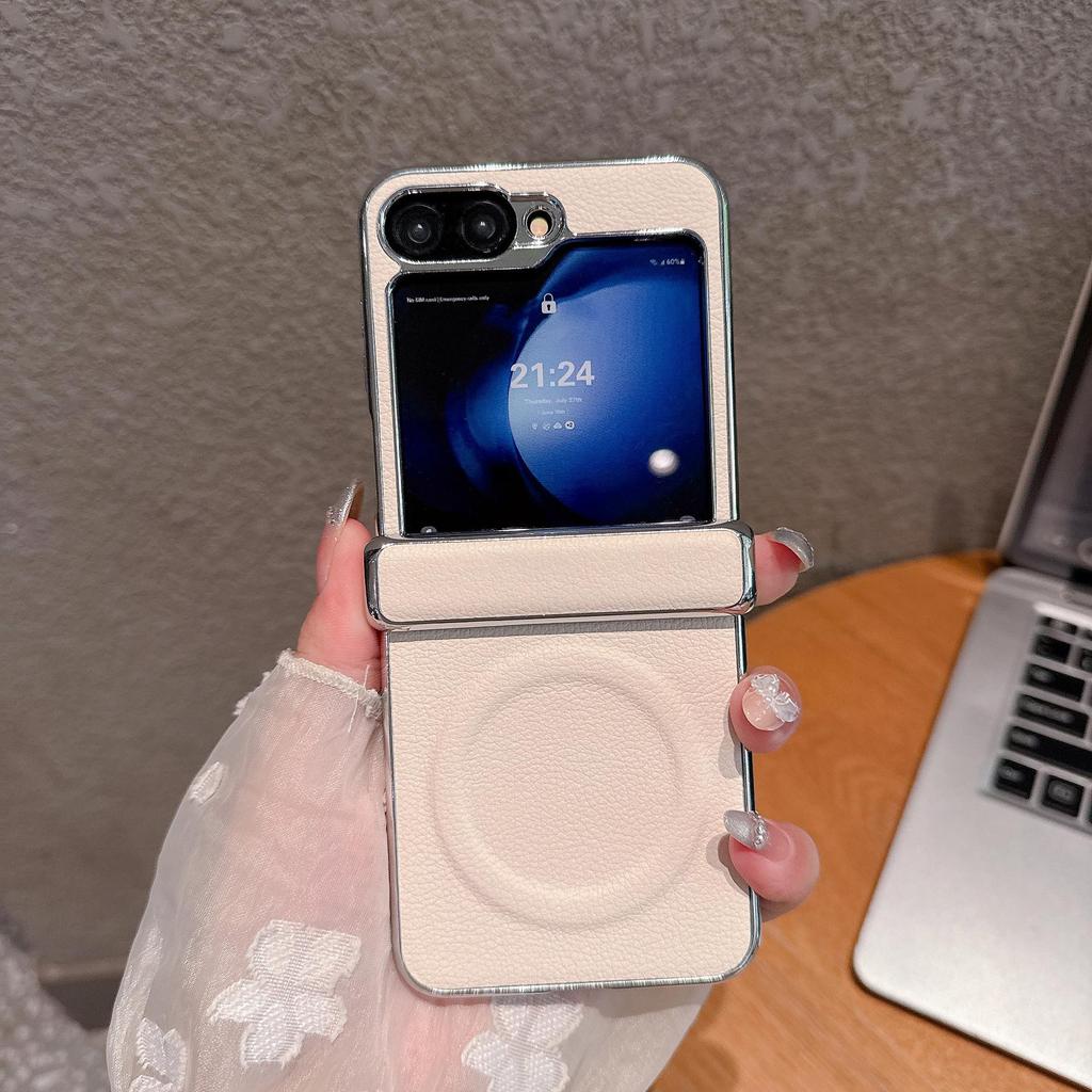 Samsung Z Flip 7 Lychee Pattern Magnetic Suction Drop Protection Case for Models 3/4/5/6