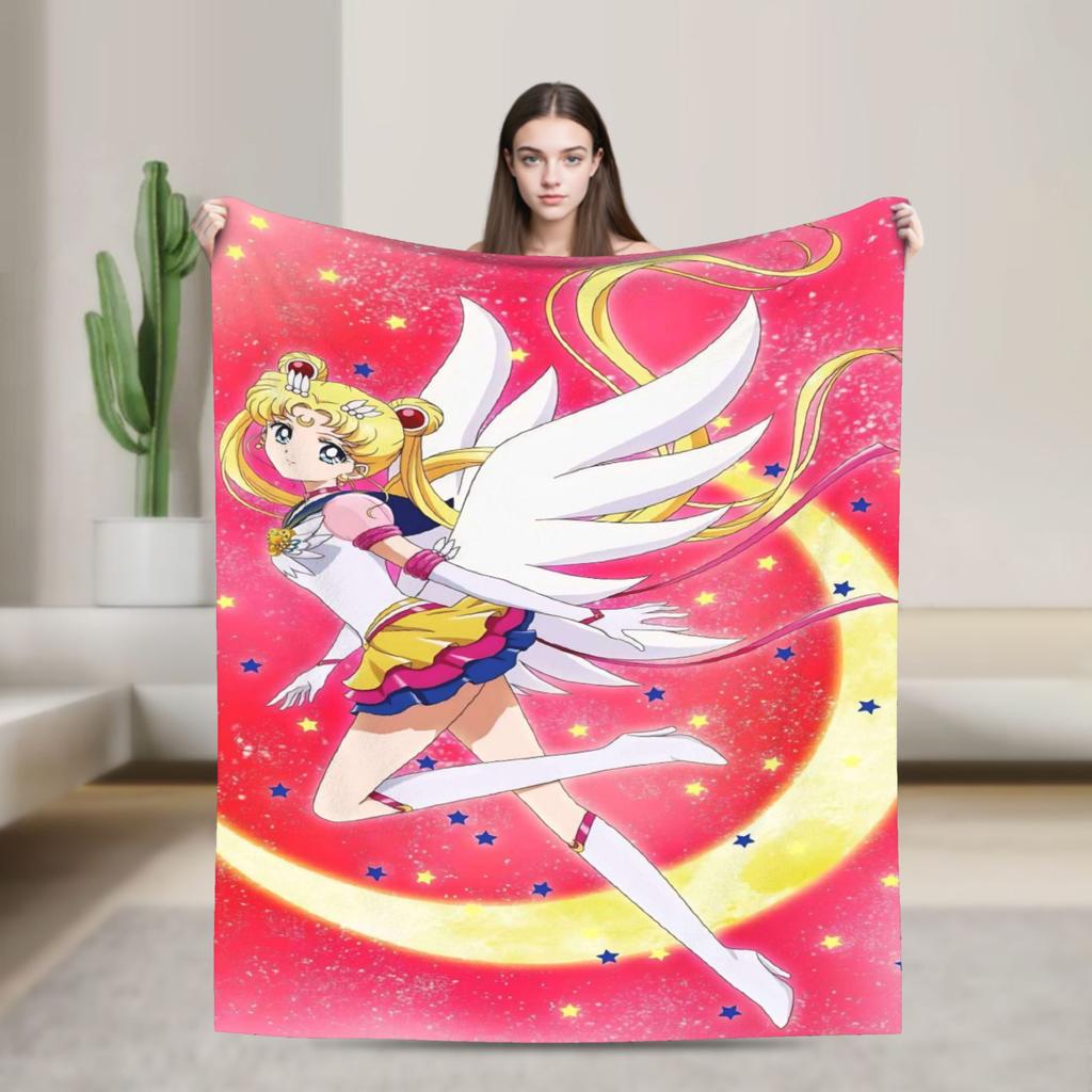 S-SAILOR Anime M-MOON Blankets Warm Soft Funny Plush Bedding Throws For Children Home Decor Flannel Bedspread Bed Cover