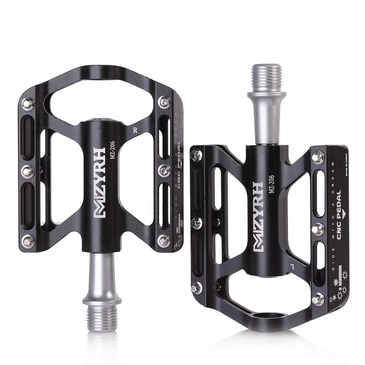 

ThinkTop 3-Bearing Bicycle Pedals, Ultralight, Aluminum Alloy, Lubricated, 9/16 Axle, High Strength, for Road Bikes, MTBs, and Mountain Bikes (Black)