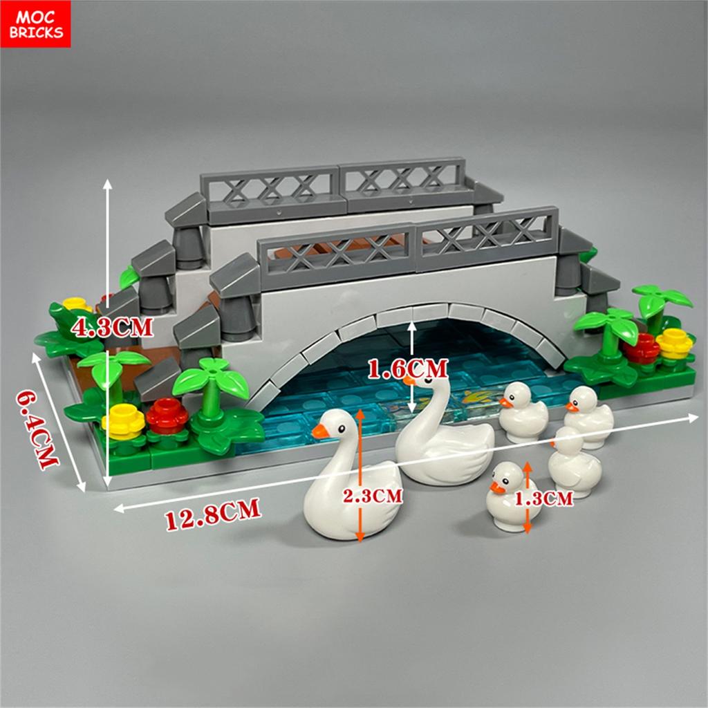 DIY Build Bricks Bridge River Water Lake Grove Jungle Brook Scene Farm View Village Scene City Model Accessories Constructing Modules
