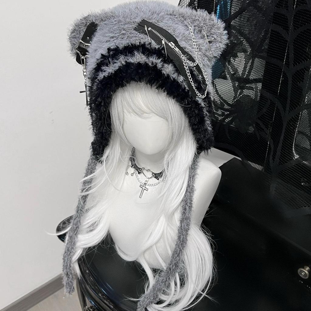 Bear Pattern Hats Adult Soft Plush Hats Thicken Female Hats Star Crosses Decoration for Daily Wear