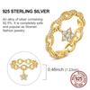 Original 925 Sterling Silver Golden Star Chain  Rings for Women Girls Jewelry Birthday Anniversary Gifts