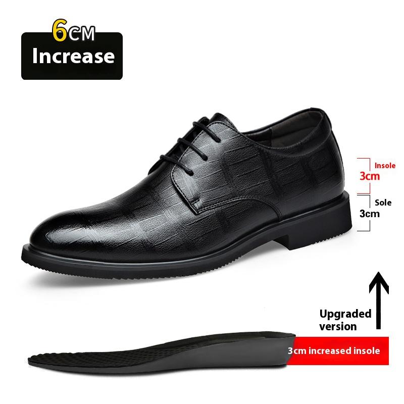 Men's Business Dress Elevator Shoes Hollow Out Black Formal Wedding Shoes 6CM Height Increase Pointed Toe Casual Elegant Oxfords