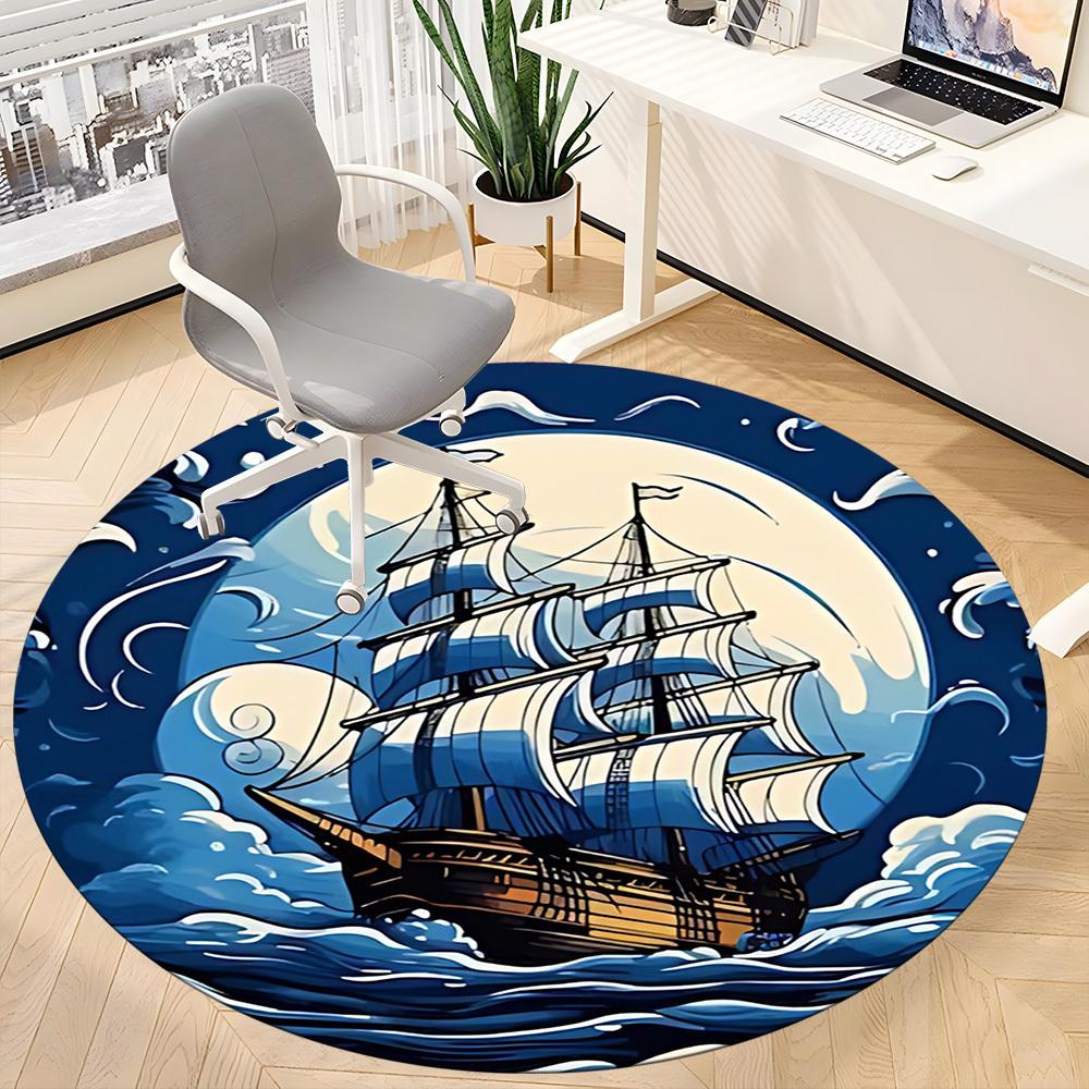 1pc Sailboat Ocean Office Round Area Rug, Under Office Chairs Bedroom Living Room Home Decor, Room Deco, Available In Various Sizes