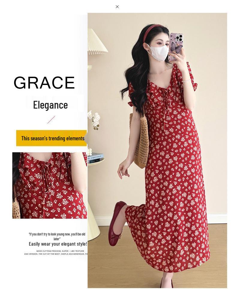 2026 Summer V-neck Ruffled Maternity Maxi Dress