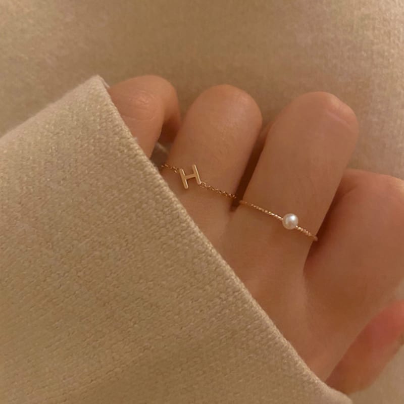 Taupe 14k gold et chain ring