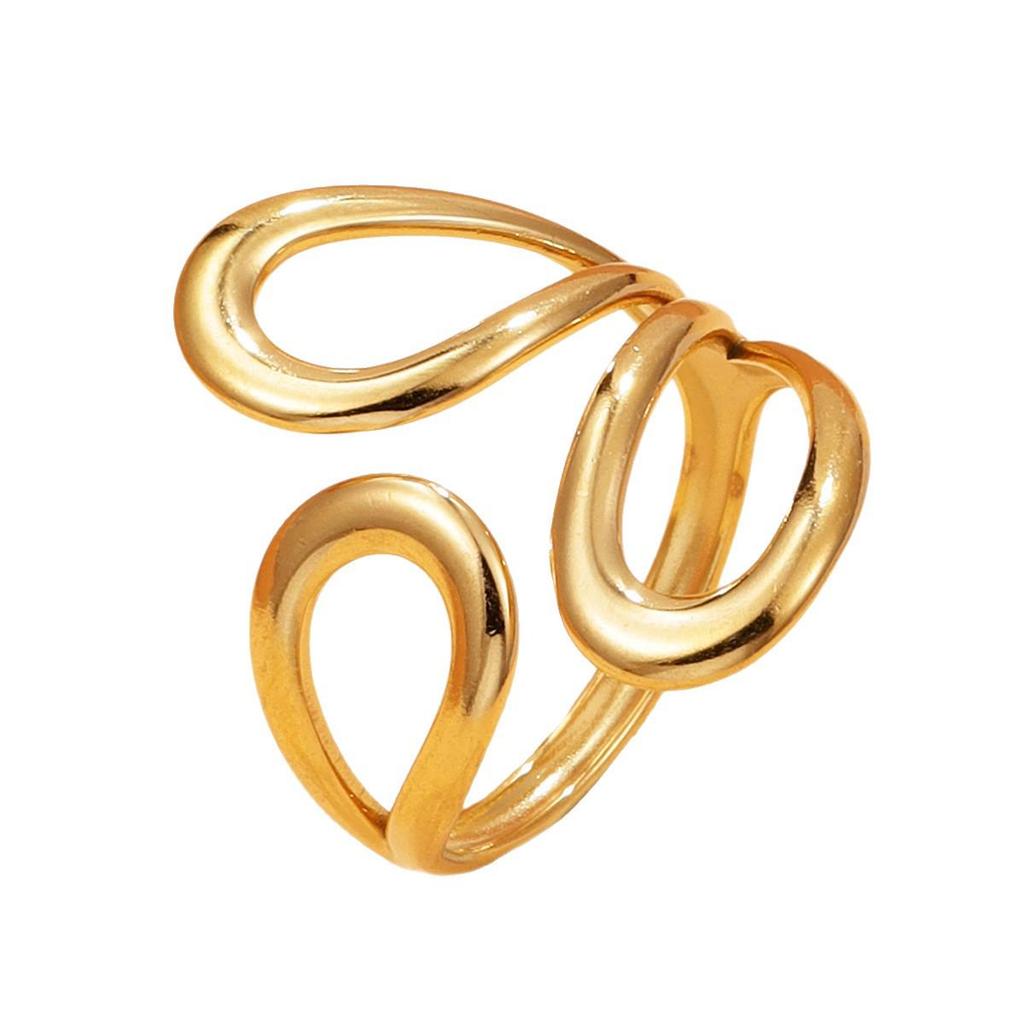 INS Style Hollow Geometric Water Drop Stainless Steel Ring with 18K Gold Vacuum Plating