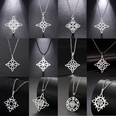 Classic Witch Knot Necklace for Men Women Crescent Moon Trinity Knot Good Luck Charm Stainless Steel Jewelry