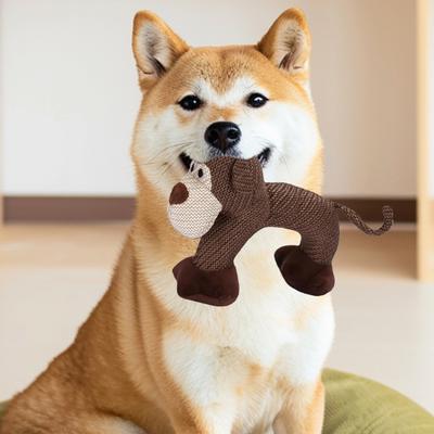 2Pcs Plush Dog Chew Toys Squeaky Stuffed Animals Dog Toy Linen Fabric Cute Animal Puppy Teething Toy for All Breeds Tug Fetch Play