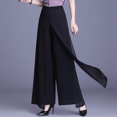 Pantaloni lunghi in chiffon estivo Donna Streetwear Pantaloni larghi a vita alta tinta unita larghi Rosso Nero
