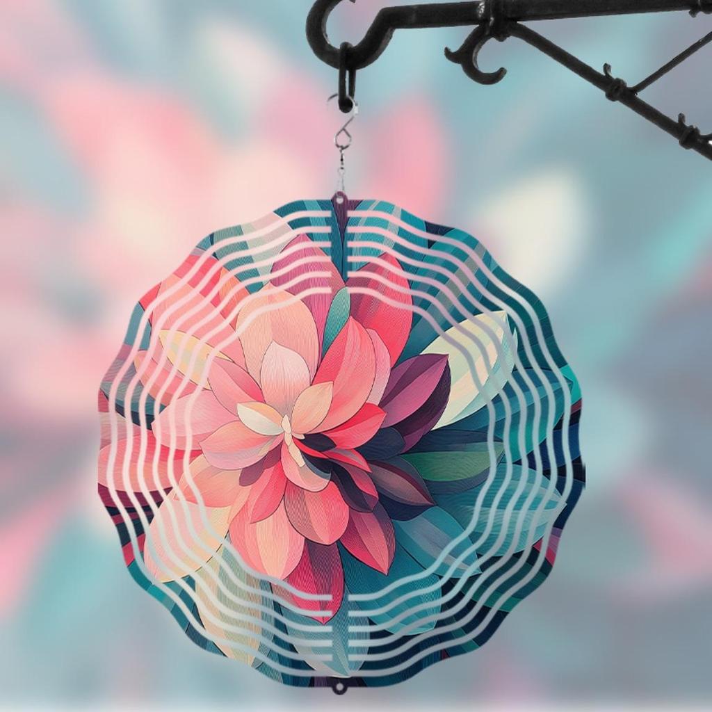 Vibrant Lotus Flower Wind Chime with 360 Rotation Colorful Metal Art Decor for Garden Balcony All Seasons Gift No Battery Needed