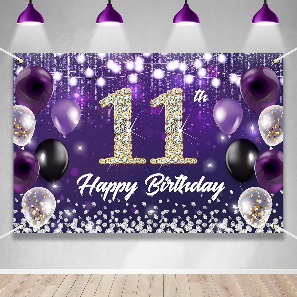 Happy 60th Birthday Backdrop Banner Purple Theme Background with Shiny Diamond Noble Elegant Birthday Party Photo Photography Prop Booth Background