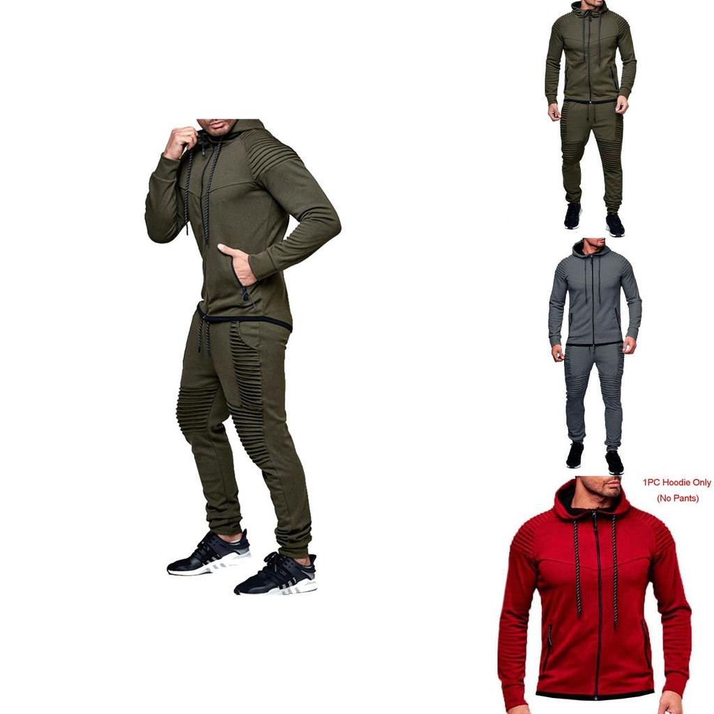 Stylish Men's Tracksuit Set With Hooded Jacket And Adjustable Waistline Pants