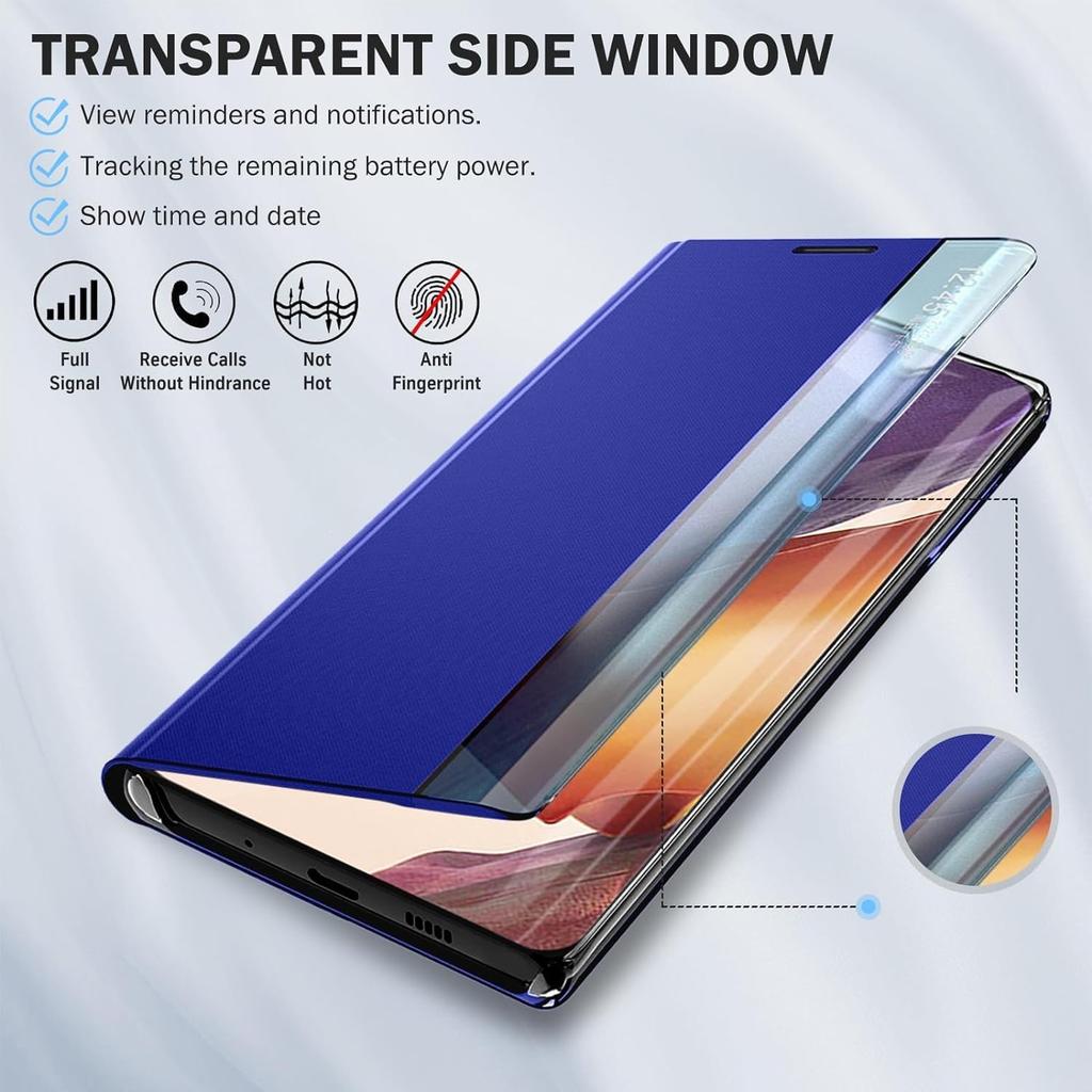 for Samsung Galaxy Note 20 Ultra Case View Clear Smart Window, with Kickstand for Samsung Note 20 Ultra Phone Case Luxury Flip Slim Mirror Hard PC