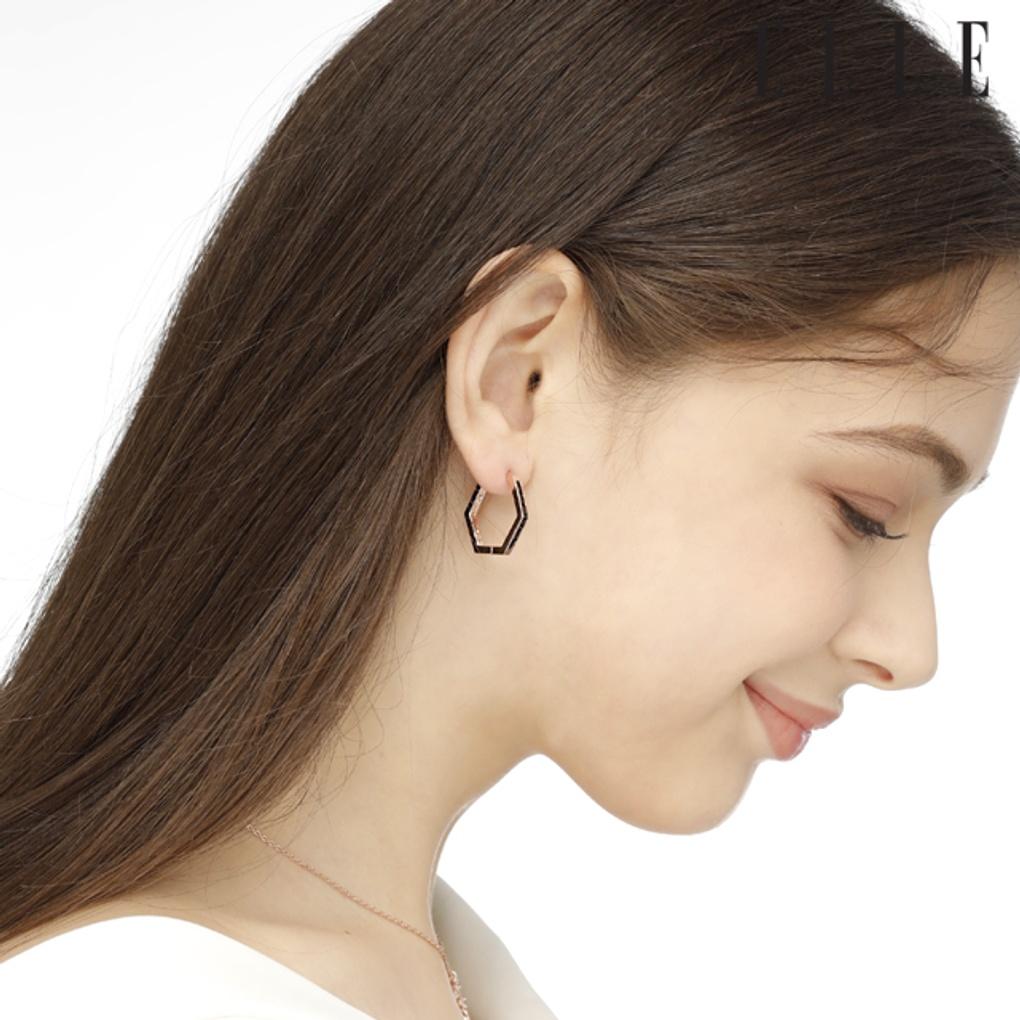 14K Basic One-Touch Hexagon Earrings (Gold Pin) ELGPEE284