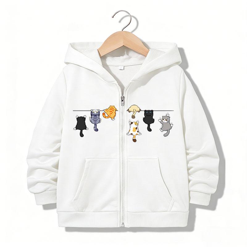 Autumn Hoodies Zipper Hoodie Funny Casual Cat Letter Hoodies Jackets Boys Girls Y2k Comfortable Zip Up